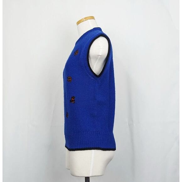 Vintage 80s Sweater Vest Blue Wool Teddy Bears Sleeveless Misses Size M - Picture 6 of 9